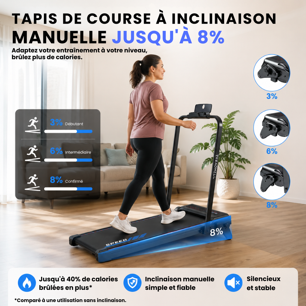 Tapis de marche/course  connecté compact avec inclinaison réglable