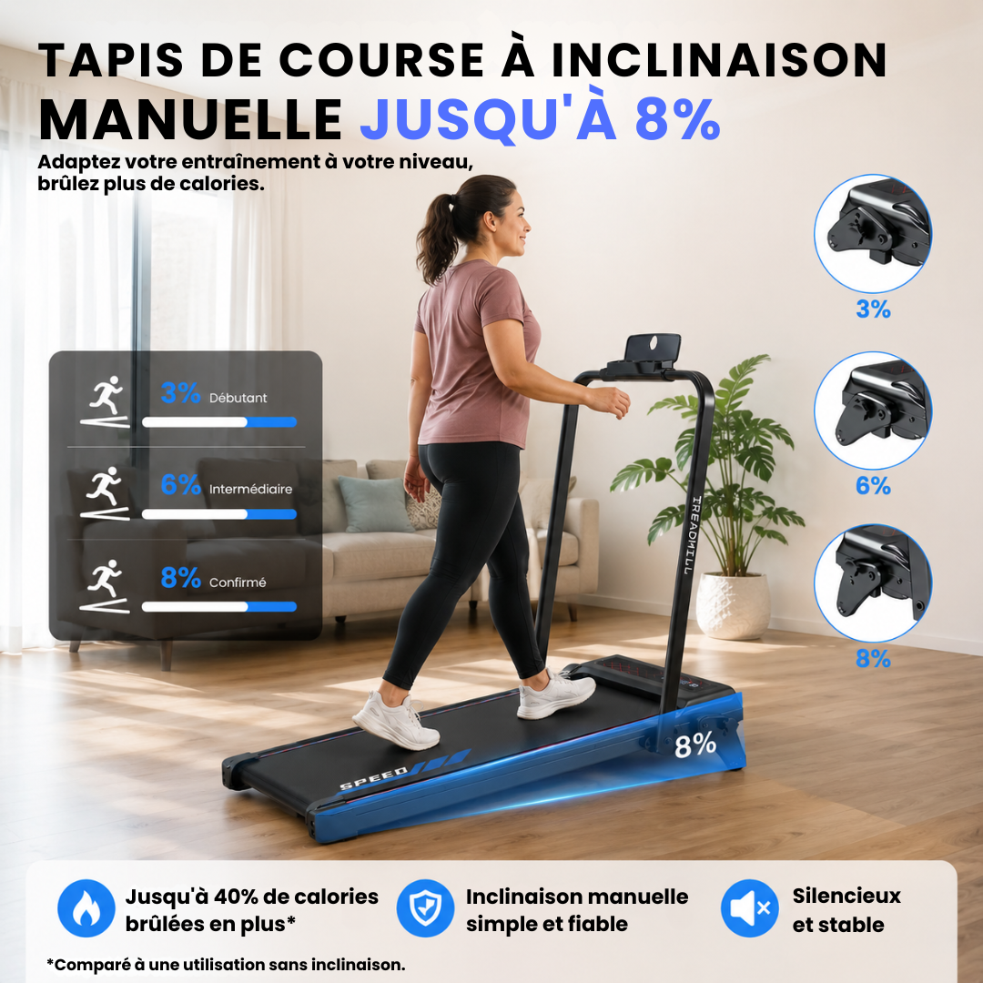 Tapis de marche/course  connecté compact avec inclinaison réglable