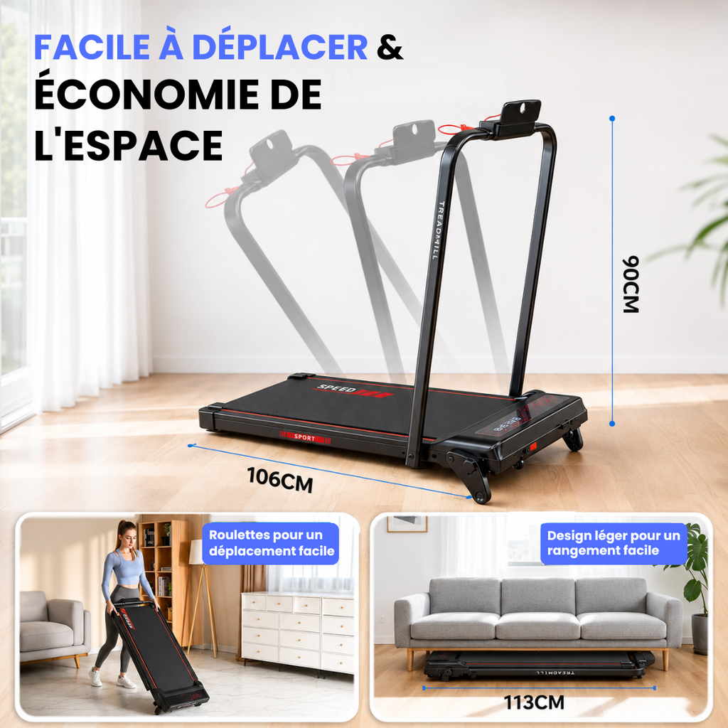 Tapis de marche/course  connecté compact avec inclinaison réglable